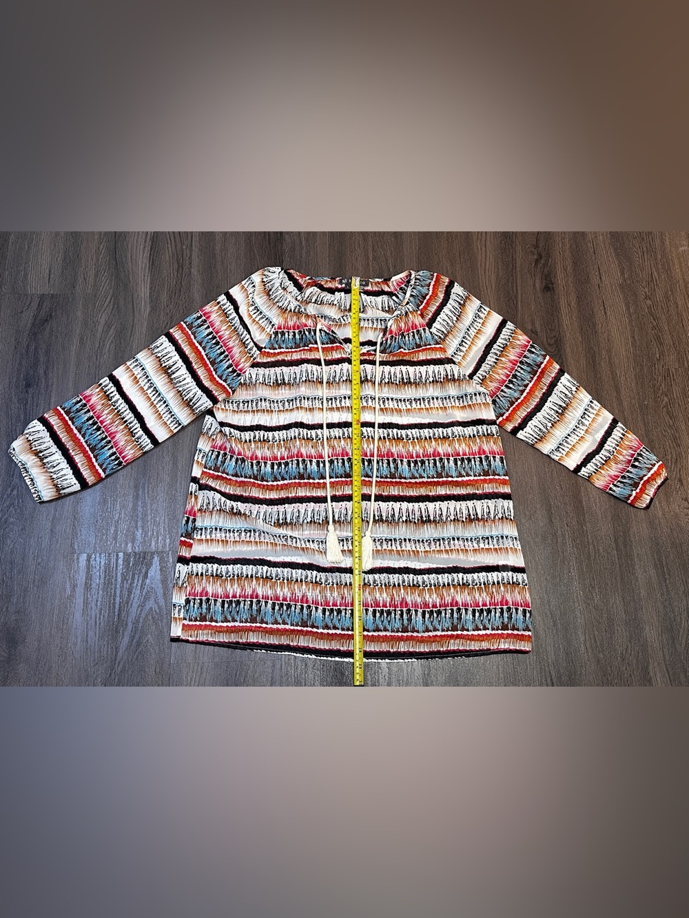 Boho Aztec Stripe Tassel Peasant Tunic Top Festival Coastal Cowgirl - Picture 7 of 12